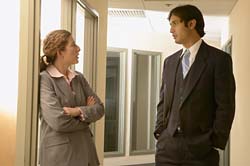 Talking in the corridor