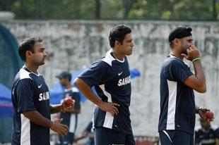 Kumble Harbajan and Mishra during practice sessions